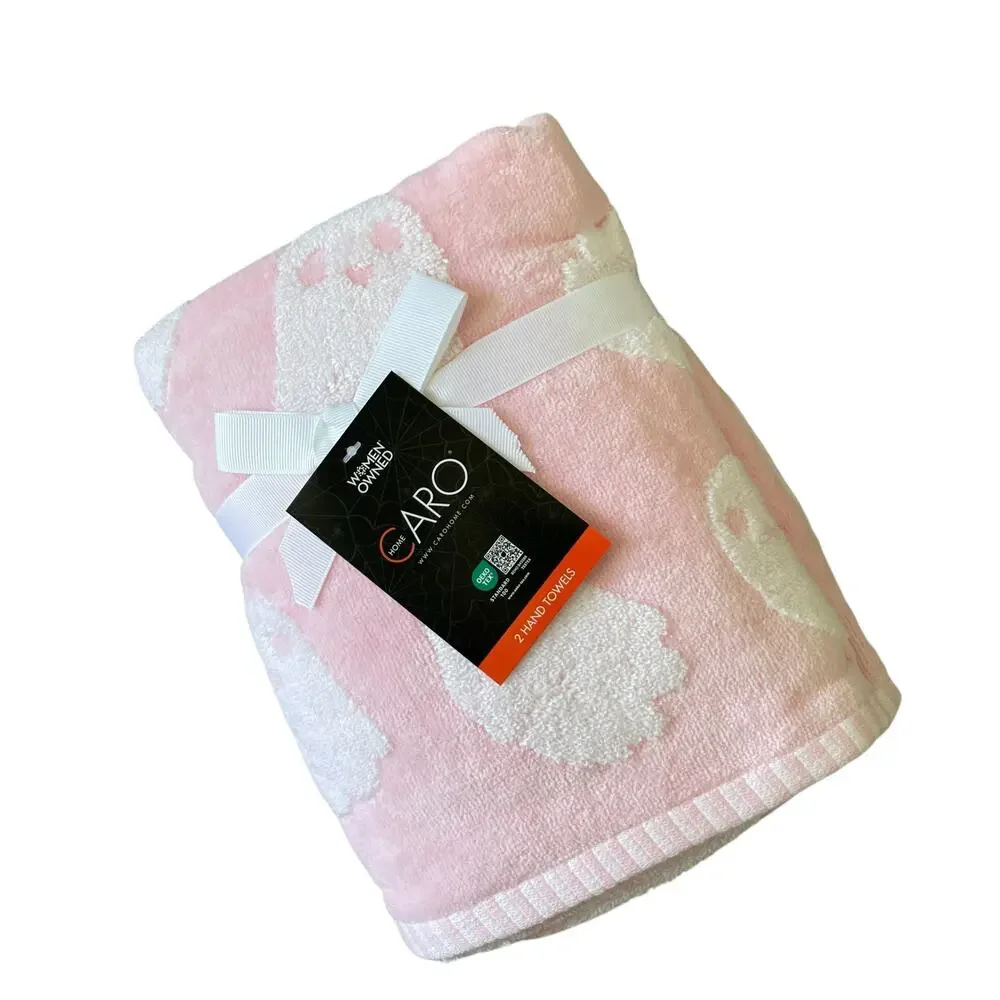 Caro Home Halloween Ghost Hand Towels 18x28 Plush Pink & White Set of 2 New